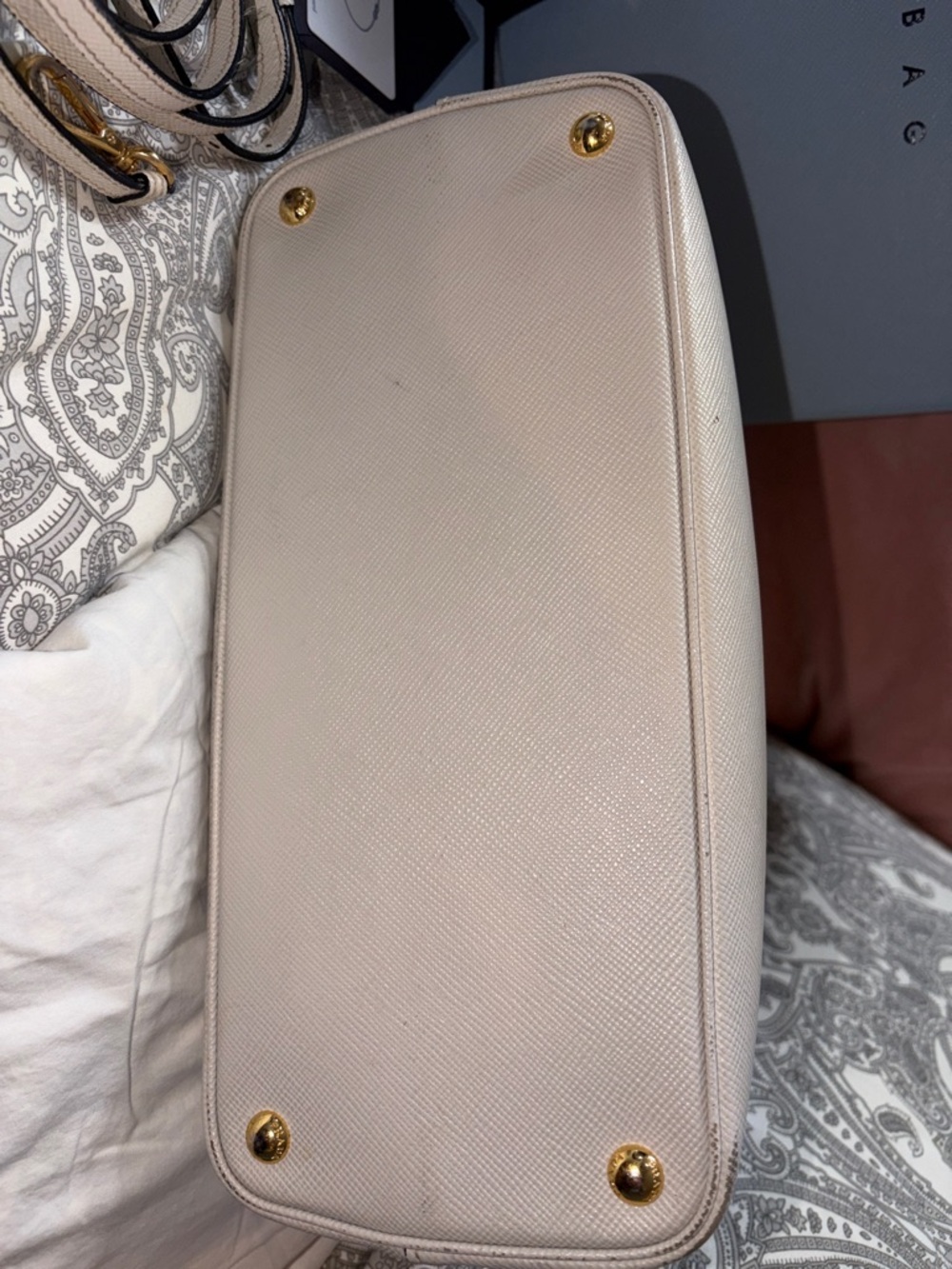 Prada Cream Saffiano Tote with Red Interior and Gold Hardware Double Bag - Picture 5 of 8